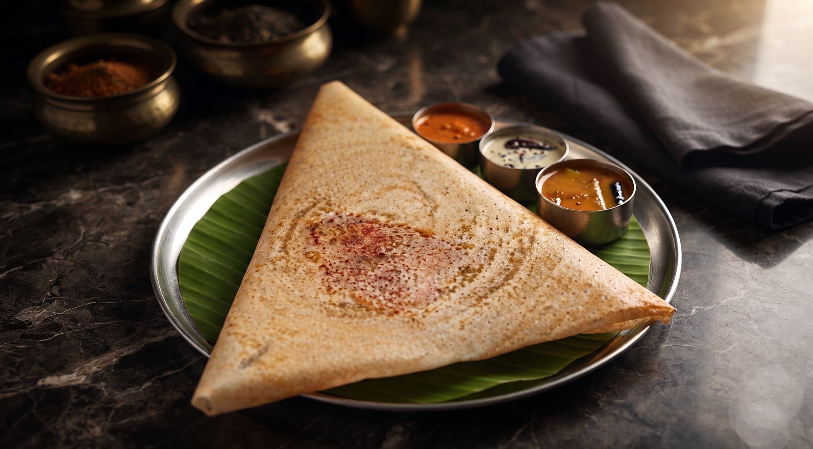 Crispy golden masala dosa with potato filling