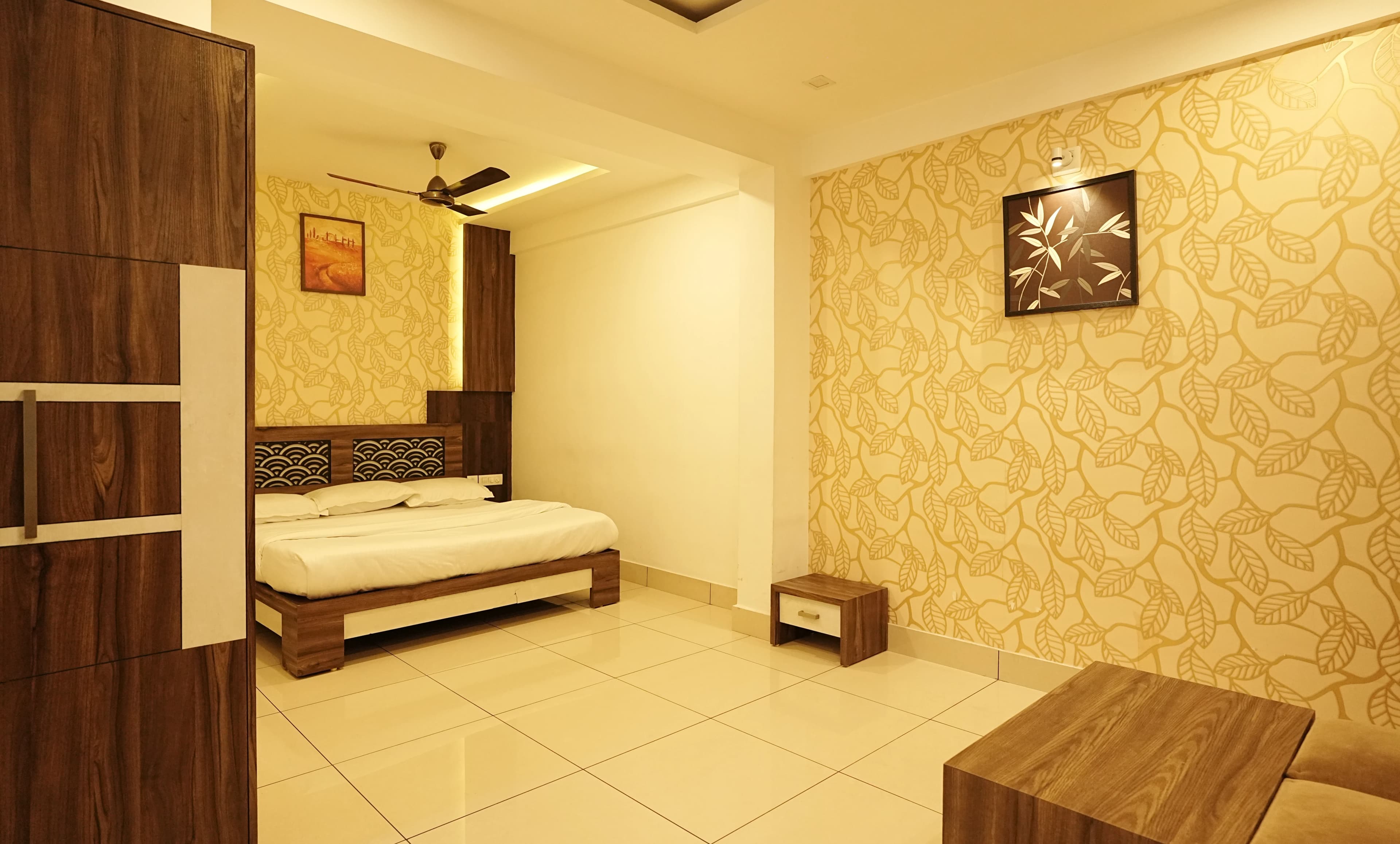 Long view of an Affas hotel room interior