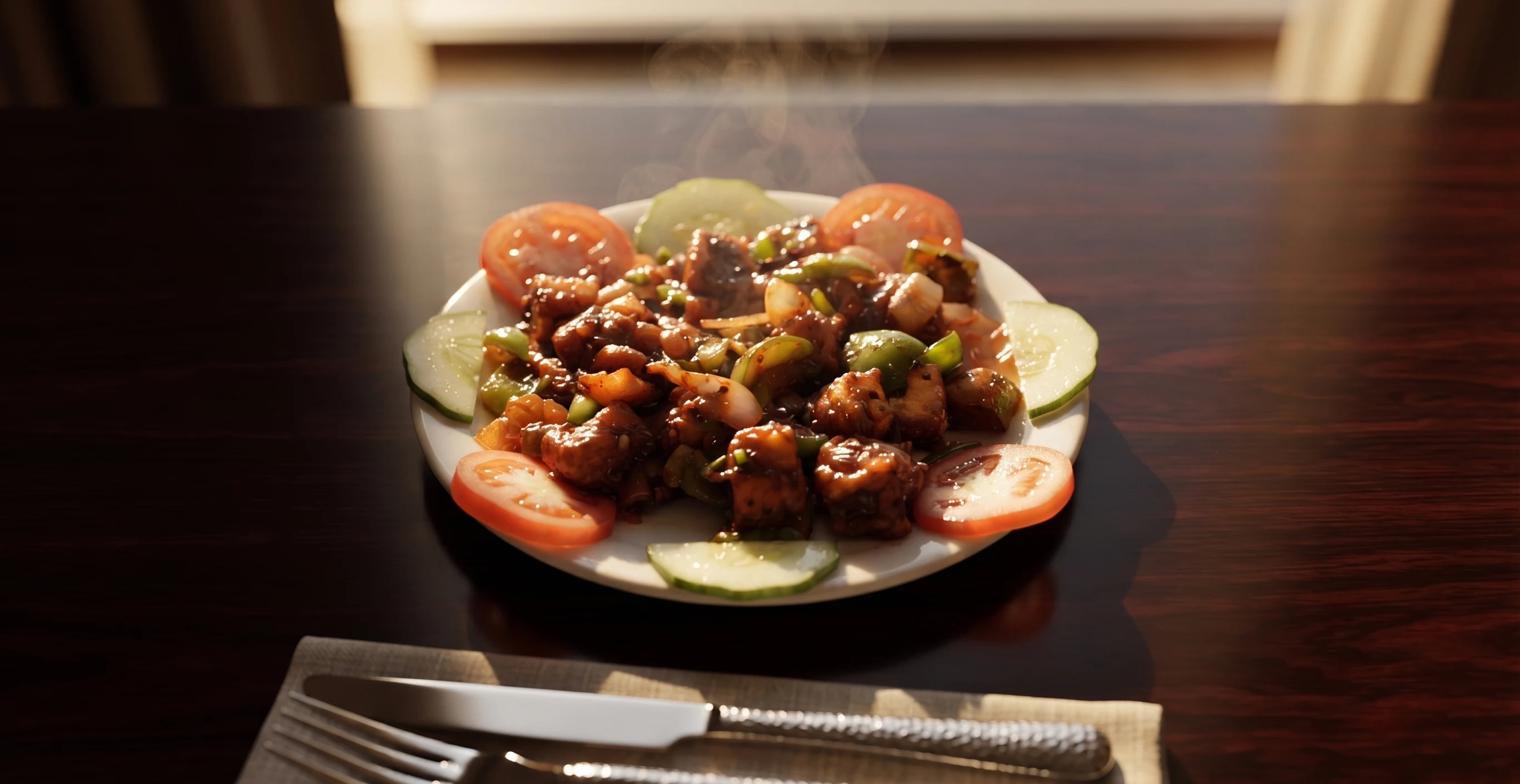 Chilli paneer tossed in spicy Indo-Chinese sauce